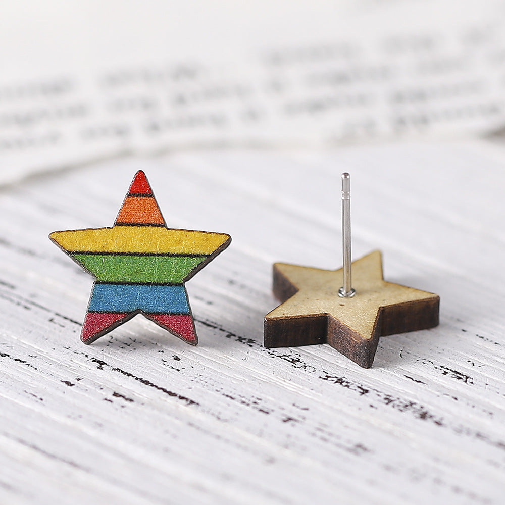 Mes de orgullo al por mayor Rainbow Gay Star Heart Flag Pendientes de madera